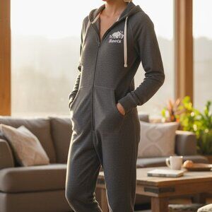 Roots Gray Thermal Pajama Jumpsuit Women’s XS Hooded One Piece Lounge